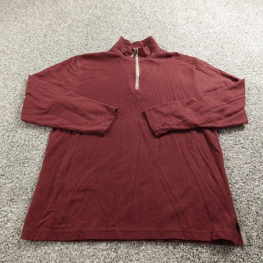 VTG LL Bean Sweater Mens L Red 1/4 Zip‎ Mock Neck Knit Pullover Outdoor Hiking